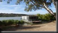 Mannum, Lookout, Murray River, ein Hausboot hat an "unserem" Platz halt gemacht