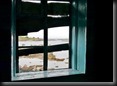 Blick aus dem Fensterloch, Rabocheostrovsk bei Kem am Weißen Meer